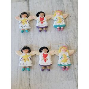 Folk art children Angel cherub heart moon set Xmas decor